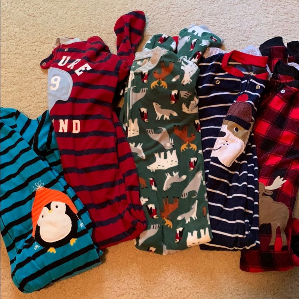 Toddler fleece one piece pajamas bundle of 5